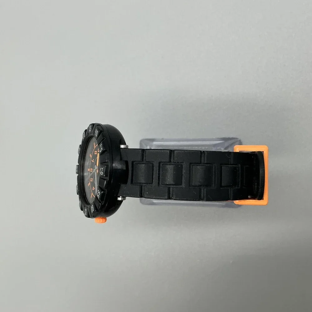 Flik Flak ID43 Boys Watch 34mm Black Orange Dial Rubber Swiss New Battery
